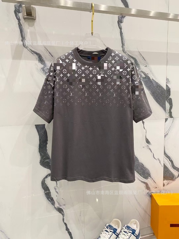 跨境奢潮驴家高品质L满印字母短袖潮牌外贸经典款圆领男女宽松T恤|undefined