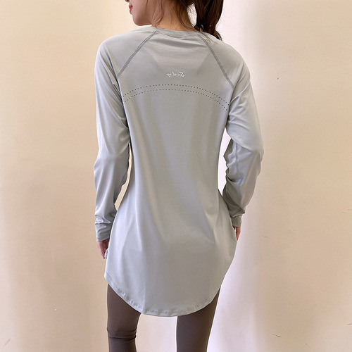 Women's Long Sleeve Oblique Waist Covering Slimming Breathable High-Quality Fitness T-Shirt Outdoor Top for Spring and Summer Sports