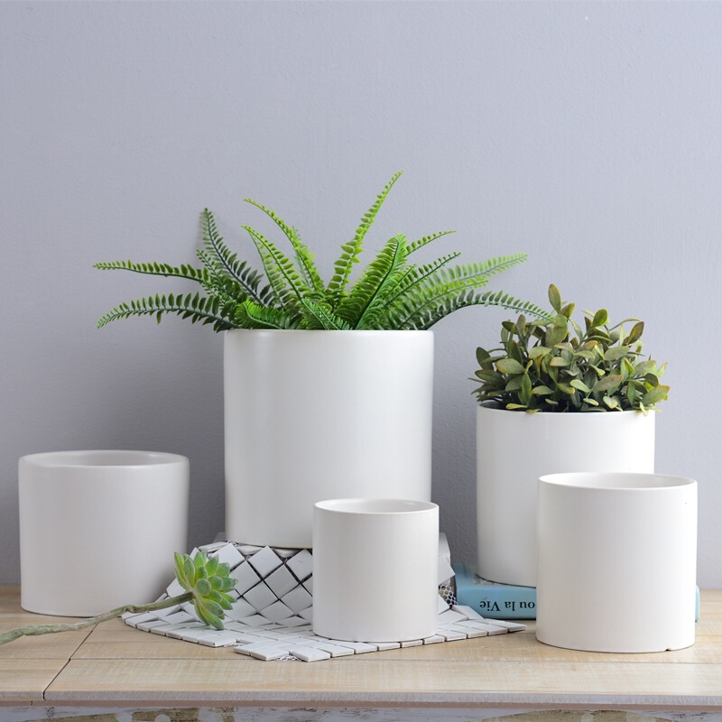Non-porous Ceramic Flower Pot Hydroponic Container Straight-tube Simple Nordic Style Flower Green Planting Chandrys styrica Potts