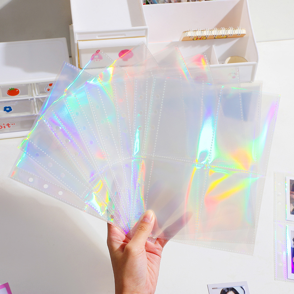 Laser transparent shimmering A5 photo album inner pages 3-inch 7-inch six-hole PP loose-leaf album refill Polaroid card album inner pages