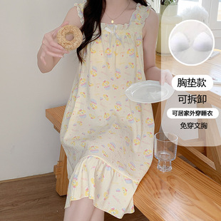 Nightgown with Breast Pads for Women, Summer Sweet and Cute Girl Suspender Pajamas, Summer Home Clothes, Xiaohongshu Live Broadcast Wholesale