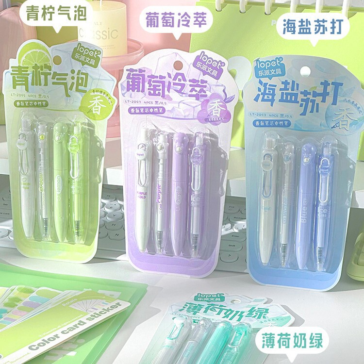 Lepai 2095 Lime Bubble Fragrance Press Gel Pen Replaceable Core St Tip High Quality Chubby Pen Writing Set