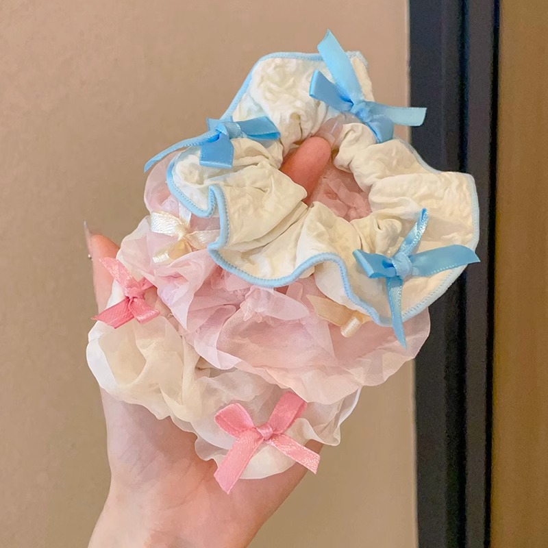 Niños de moda coreana arco de malla intestino grueso anillo de cabello para niñas bola de cabello adornamiento de cabello de alta elasticidad banda de goma