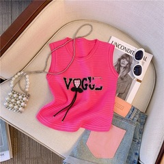 洋氣夏季新款百搭修身顯瘦設計感鏤空字母印花無袖吊帶背心針織衫