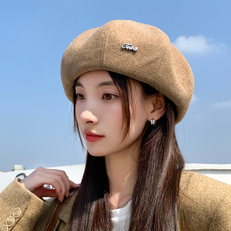 秋冬帽子女复古英伦贝雷帽大头围显脸小画家帽简约百搭字母邮差帽|undefined