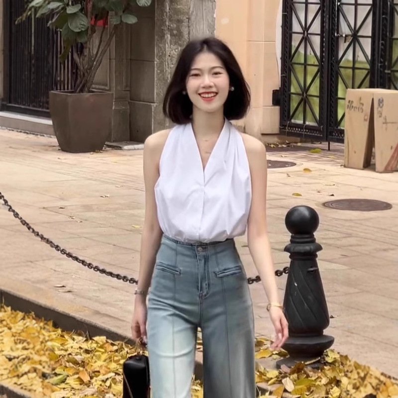 Pure Desire Style Elegant V-neck Sleeveless Vest Shirt Women's Summer Outer Wear Design Sweet and Hot Slim-fit Camisole Top