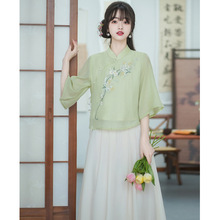 新款中式文艺民国风少女唐装两件套新中式复古刺绣改良旗袍套装