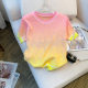 Real shot in stock Summer new design gradient color hot drilling heavy industry T-shirt ice silk knitted top for women