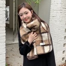 慵懒苏格兰风毛呢格子围巾女秋冬围脖保暖多用仿羊羔毛锁边披肩毯