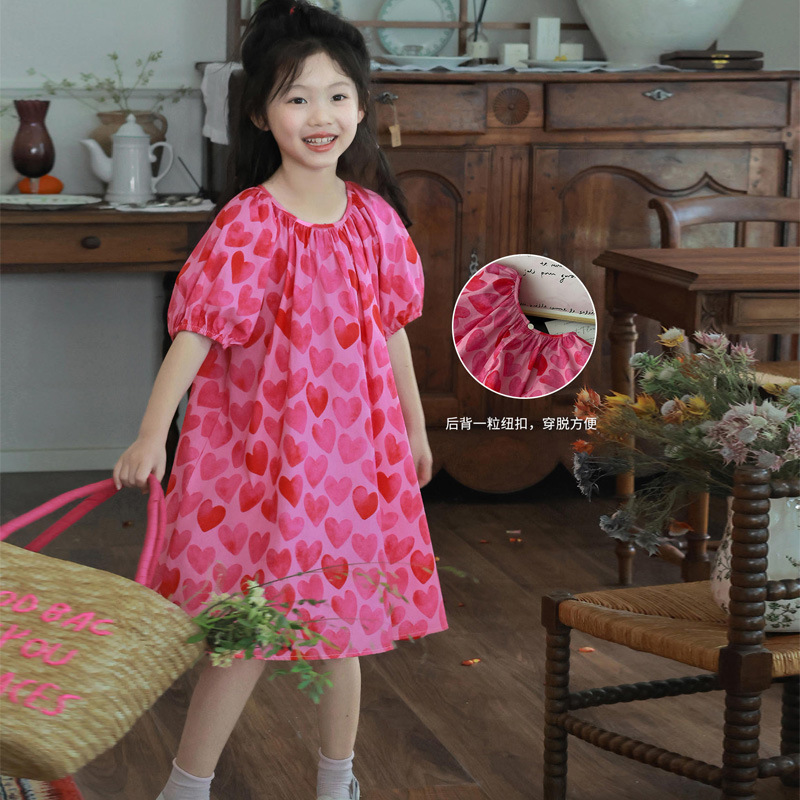 2025 New Girls Dress Children's Summer Skirt Korean Style Fashionable Baby Summer Dress Floral Love Princess Dress