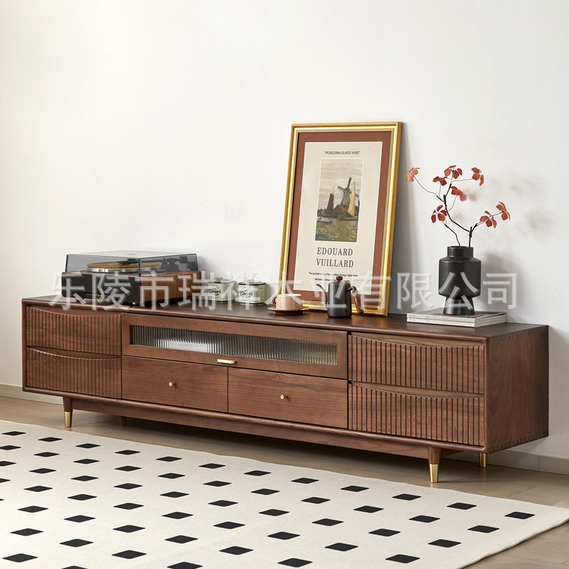 North American Black Walnut TV Cabinet Living Room Simple Modern Small Apartment Full Solid Wood Floor-Standing Video Cabinet Low Combination Cabinet