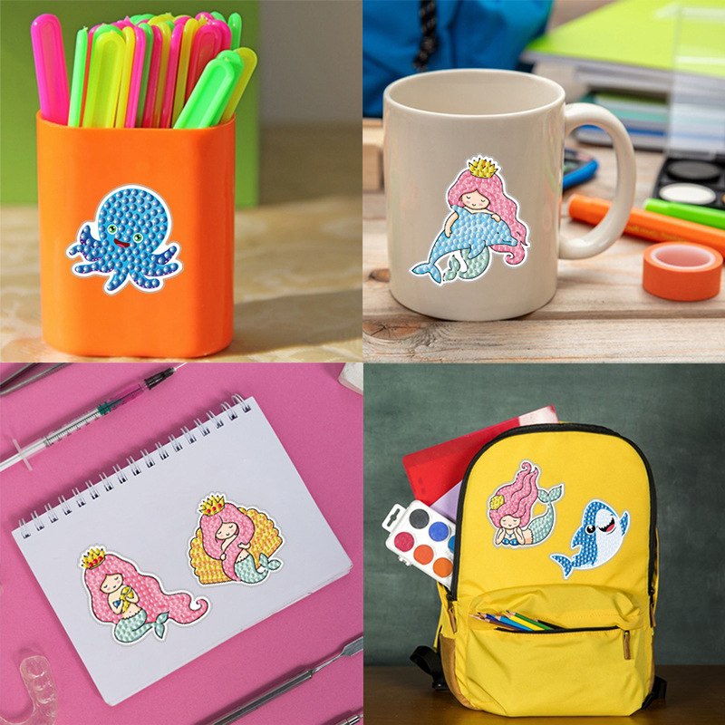 Animal marino diamante pintura gratis pegatinas DIY pintura pegatinas de pared pegatinas hechas a mano de los niños dibujos animados animal redondo diamante pegatinas