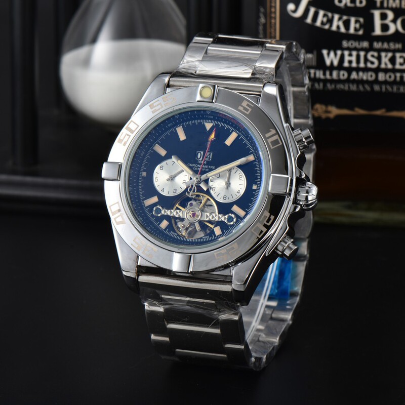 Foreign Trade Cross-border Commodities Centennial Home Tourbillon Machinery Steel Belt Teeth Ring Large Dial Men's Watch Leather Calendar Watch