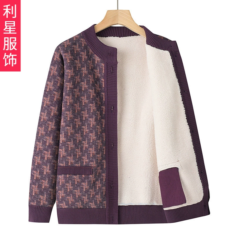 Весенне-осеннее пальто для женщин среднего и пожилого возраста, свитер для бабушки на флисовой подкладке, кардиган, вязаный свитер для матери, зимняя одежда для старой леди
