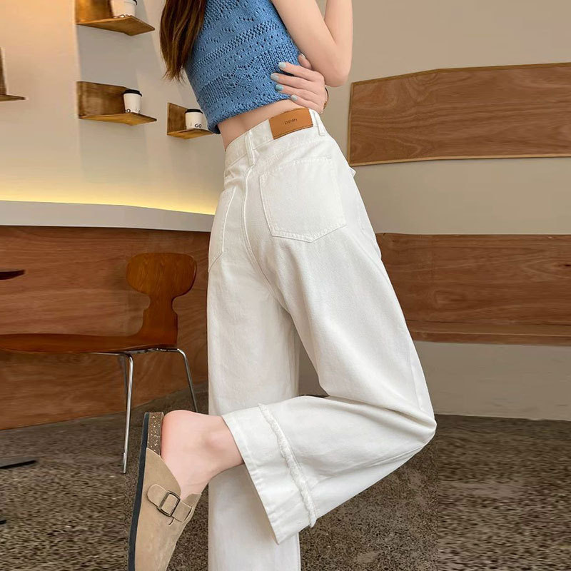 Petite White Wide-Leg Jeans for Women, Spring/Summer New Style, Cropped High-Waisted, Loose, Slimming, Stylish Straight-Leg Pants