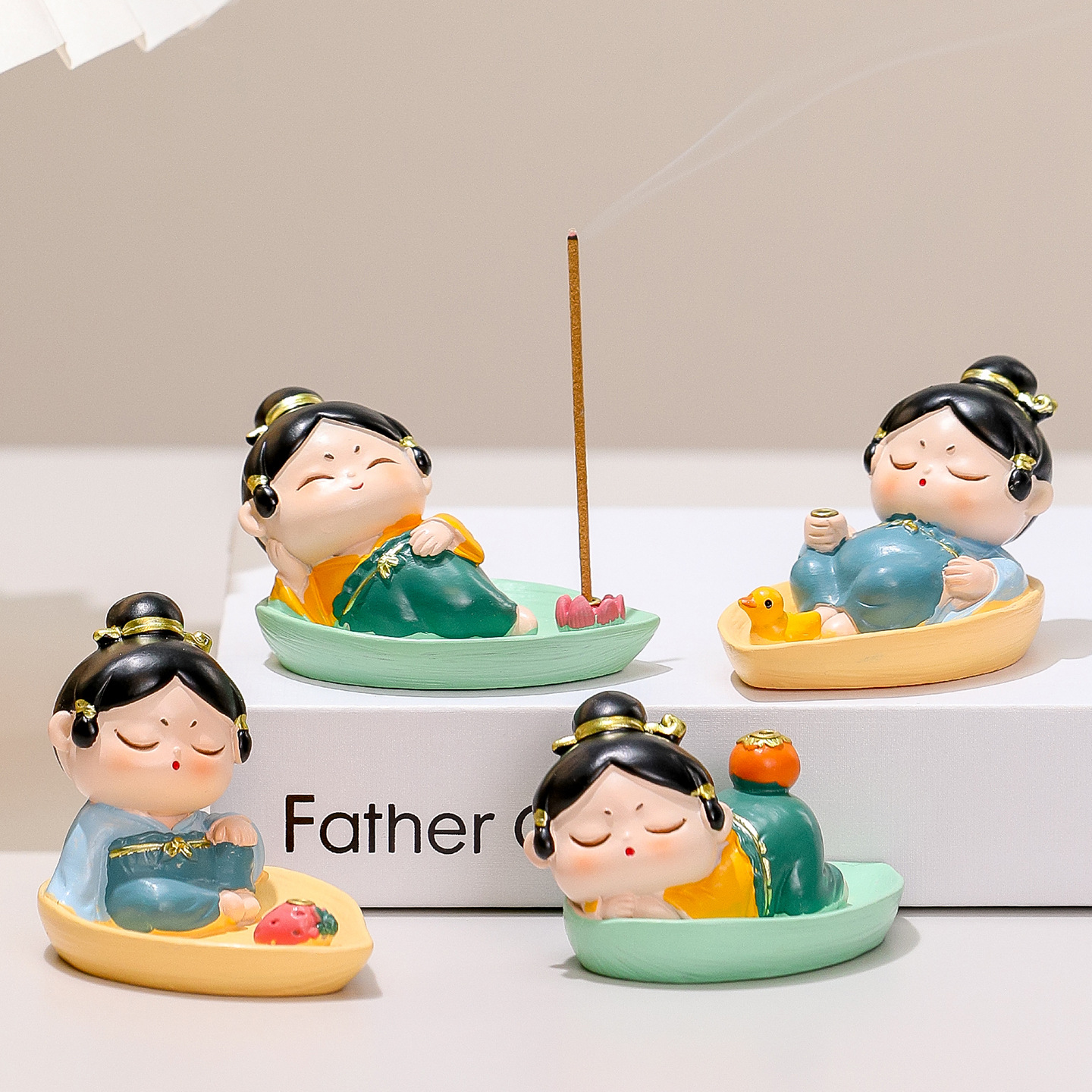 创意可爱唐小圆香插香炉摆件中国风办公室茶桌沉香檀香香托装饰品