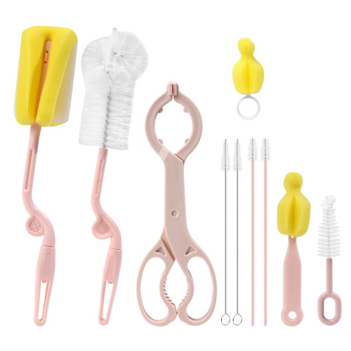 Nursery bottle brush set, bottle cleaning brush, sponge, nipple brush, stainless steel straw brush, baby bottle brush seven-piece set 6055
