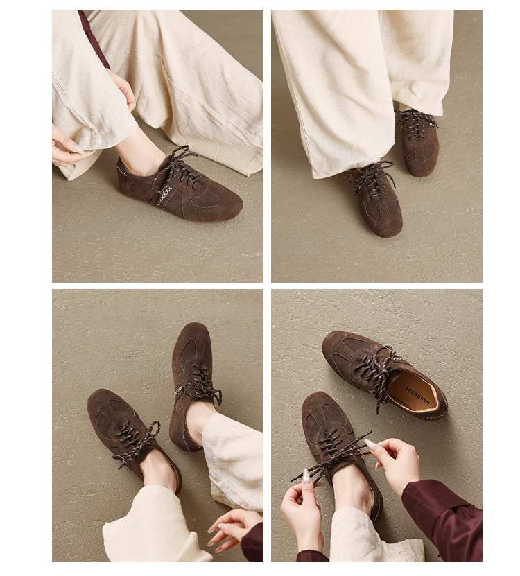 Giày sneaker nữ cổ điển mũi tròn chất liệu da lộn, đế tăng chiều cao, dây buộc — màu nâu chi tiết 7