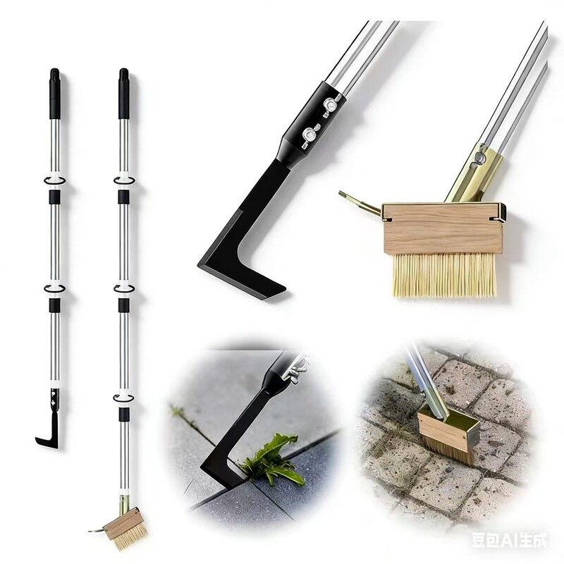 Cross-Border Special-Purpose Weed Brush Manual Crevice Remover Moss Weeder with Adjustable Long Handle Grout Brush for Gardening