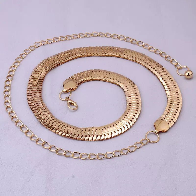 欧美外贸跨境饰品时尚百搭金色腰链连衣裙金属挂钩调节吊珠束腰链