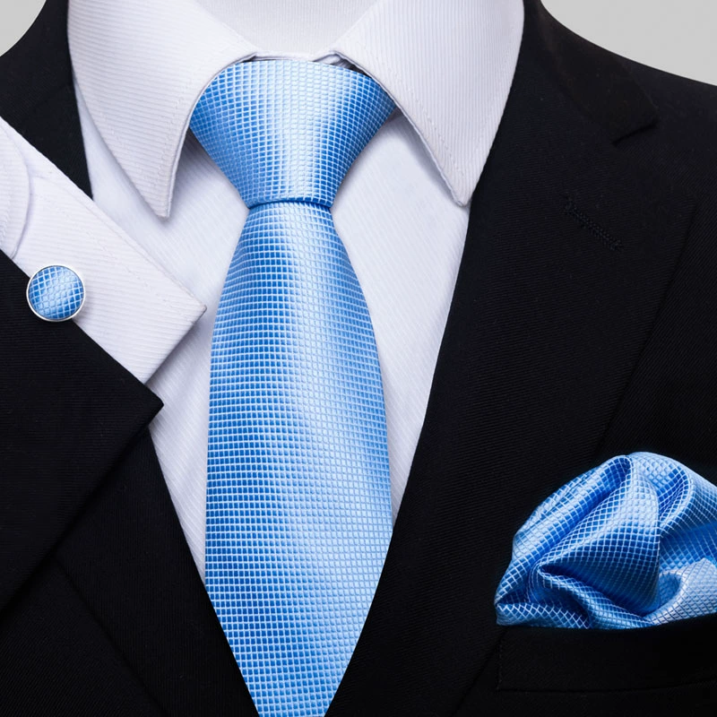 Ready stock solid color polka dot plaid tie wholesale solid color men's tie tie cufflinks pocket square set 8cm