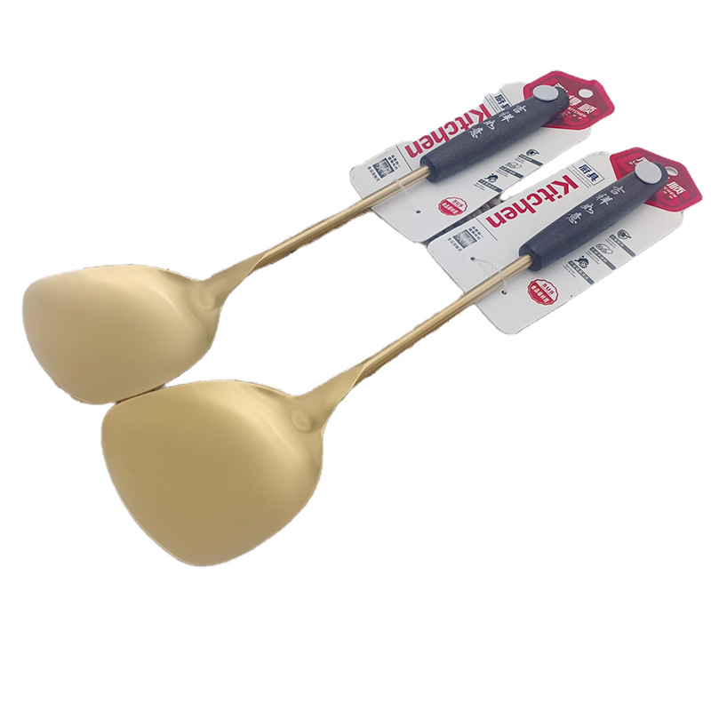 L22 7935 madera antigua chapado en oro espátula de cocina pala utensilios de cocina hogar freír cuchara olla 10 yuanes tienda 9,9 al por mayor