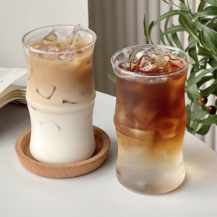 High borosilicate glass bamboo joint cup iced Americano coffee cup trendy restaurant heat-resistant water cup beverage cup