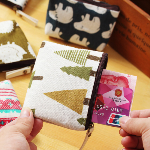 Cotton and linen small fresh retro Korean coin purse coin purse simple fashion canvas cartoon key cute card holder