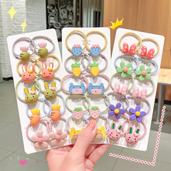 Children's cartoon elastic hair tie set of 10 cute headbands, twin tail hair rings, girls' hair tie set