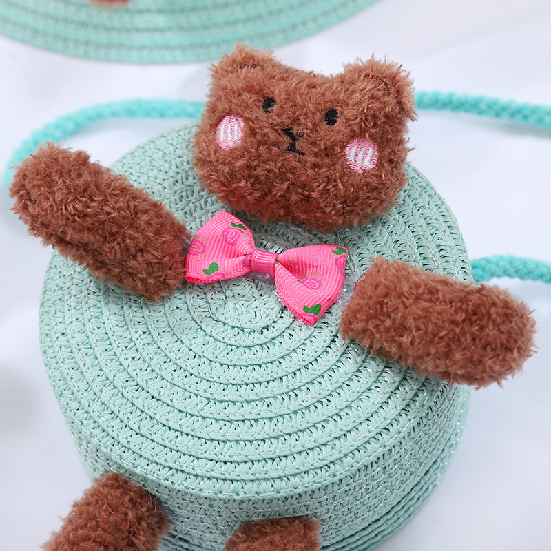 138g Weight Weave Fashion Element Zipper Closure Type Single Shoulder Strap Strap Type Straw Bag Bags Type Casual, Holiday Occasion Straw Material Animal, Cartoon Pattern Spring&Summer Season Kid'S Gender Cute Style Round, Bucket Shape Kid'S Straw Animal Cartoon Cute Weave Round Bucket Zipper Straw Bag 6