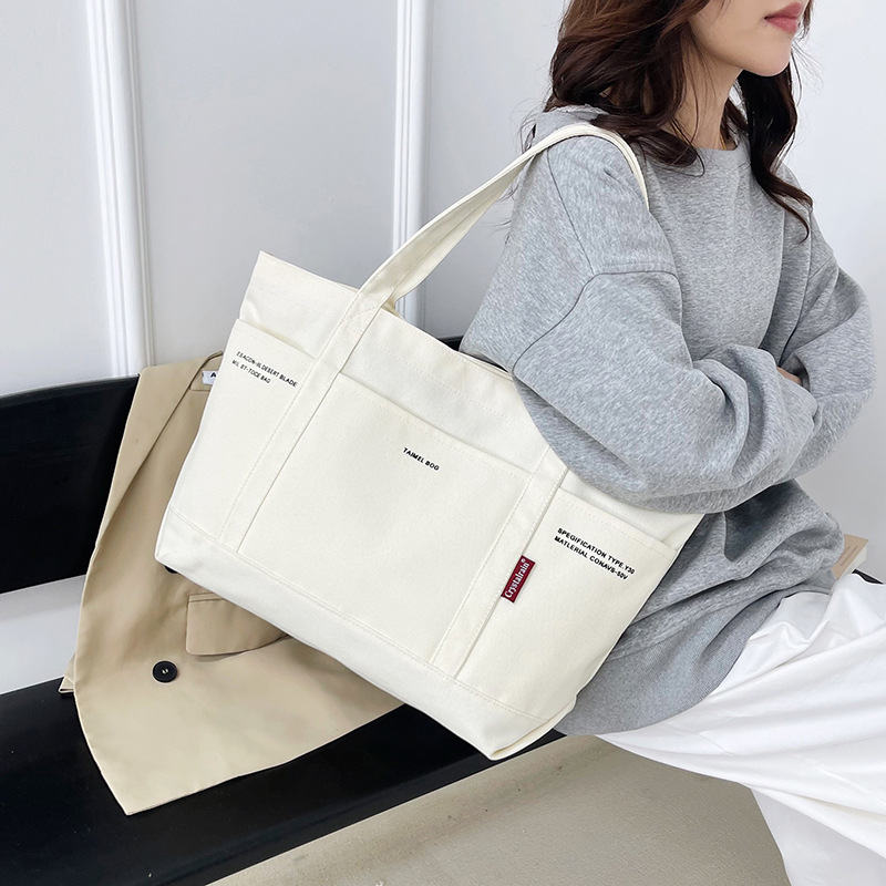 Large Capacity Bucket Canvas Bag 2025 New Fashion Work Commuter Shoulder Bag Student Class Simple Tote Bag Large Capacity Bucket Canvas Bag 2025 New Fashion Work Commuter Shoulder Bag Student Class Simple Tote Bag