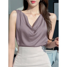 B 21489 Satin Turtleneck Sleeves Top ����Ѷ��I�o�䱳����