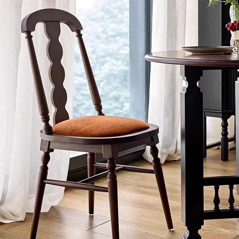 Silla de comedor francesa retro silla de madera maciza silla de respaldo silla de mesa de comedor americana silla de diseño silla de comedor
