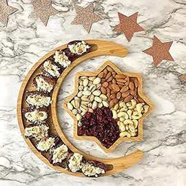 创意月亮形状竹制托盘星星托盘收纳水果点心零食桌面装饰托盘