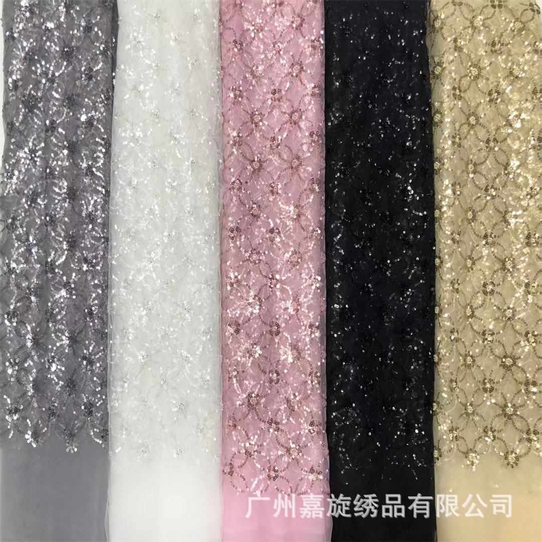 Tela de encaje de malla tridimensional de alta calidad, ropa de actuación con lentejuelas suaves y cuentas, tela bordada para trajes étnicos Dai, lentejuelas.