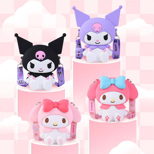 Genuine Kuromi Silicone Bag Cute Girls Melody Sitting Crossbody Bag Children Adult Coin Mobile Phone Bag