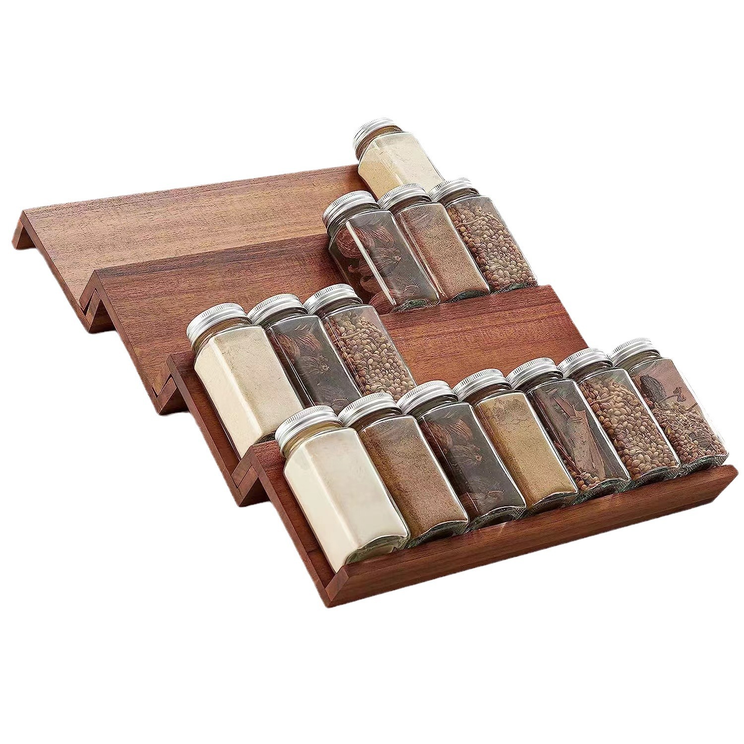 Nuevo estante de condimentos de bambú de Amazon caja de almacenamiento de especias de cuatro capas cajón de cocina estante de almacenamiento