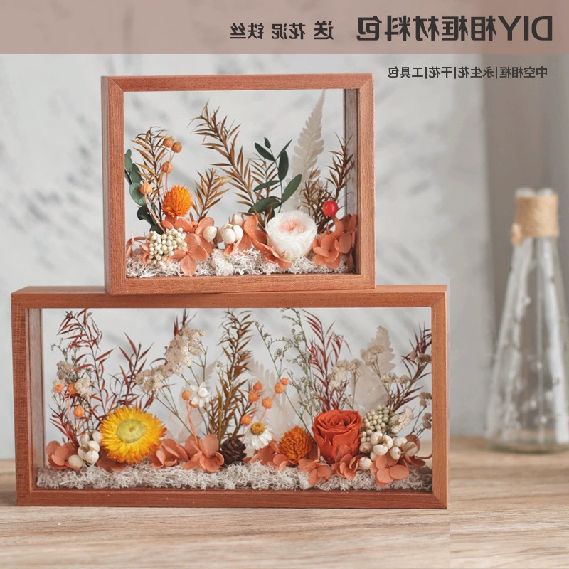 Набор для творчества: объемная фоторамка из массива дерева с акриловыми сухоцветами и вечными цветами, материал для рукоделия, креативный подарок на День учителя и День сердца