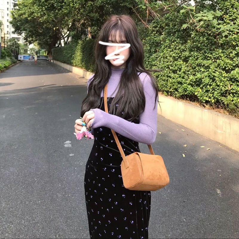韩系碎花吊带连衣裙子女秋冬2025新款小众设计感气质内搭长裙套装