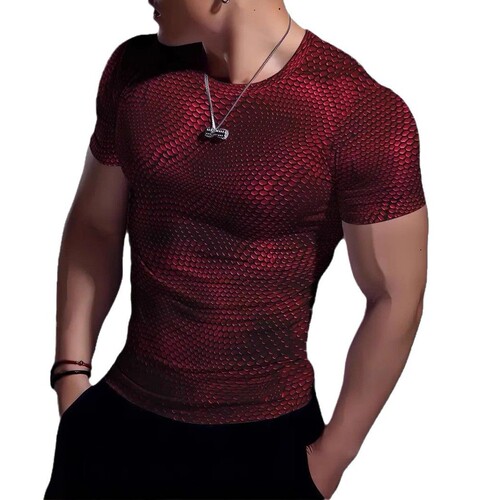2025 High-Quality Men's Short-Sleeve T-Shirt Summer Casual Crew Neck Gradient Color Print Sports Top ME13