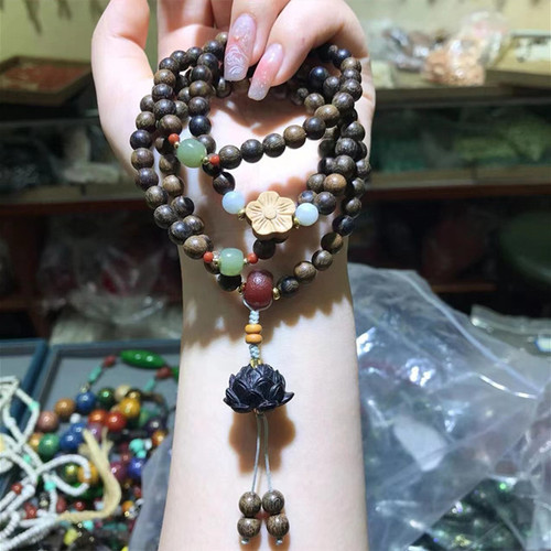 Pengsen wholesale tiger skin agarwood multi-circle bracelet lotus pendant women's summer ethnic style retro hand jewelry