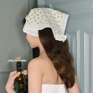 South Korea ins sweet bow closed-toe headscarf female photography atmosphere hair band scarf spring and summer French triangle scarf