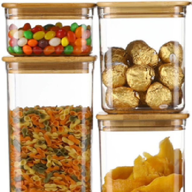 Airtight Square Storage Container with Bamboo Lid, Transparent Plastic, Multiple Capacities