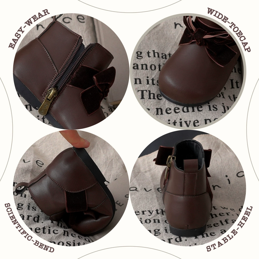 Сапожки "Round Skin Boots" от CBC для девочек, модные принцессные сапоги, весна-осень, однослойный бархат, бантик C247007