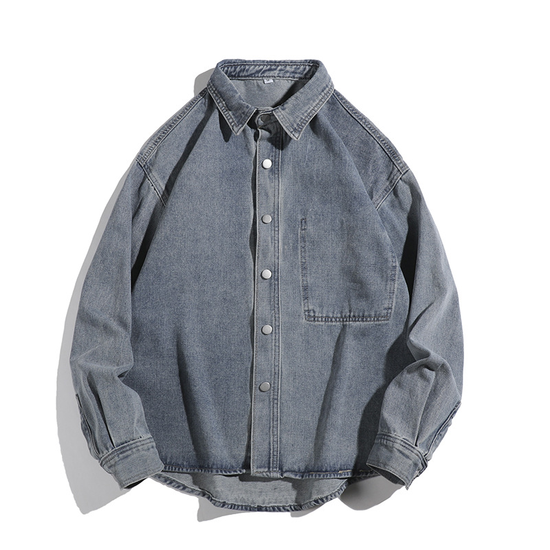 Camicia in denim retrò, giacca alla moda con colletto ampio, top da uomo_voghion.com