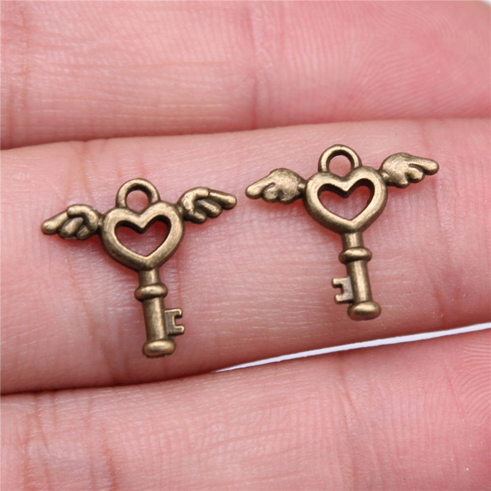 1g Weight Pendant Jewelry Making Type DIY Jewelry Accessories Classification 1 Piece Quantity Alloy Material Heart Shape, Wings, Key Pattern Plating Design Retro Style 1 Piece Alloy Heart Shape Wings Key Pendant 10
