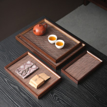 咖啡厅面包糕点饮品置放盘家用竹制简约功夫茶具仿藤茶托盘