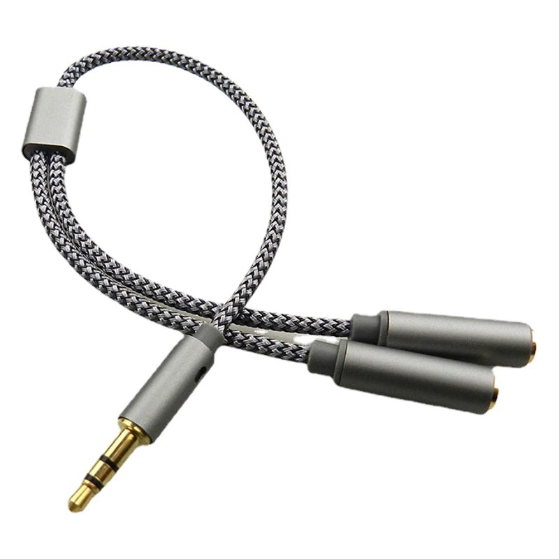 Иньхэ 3.5mm Одна точка, две пары разделителей, одна самка и две самки позолоченные аудиопровода нейлоновая плетеная линия гарнитур