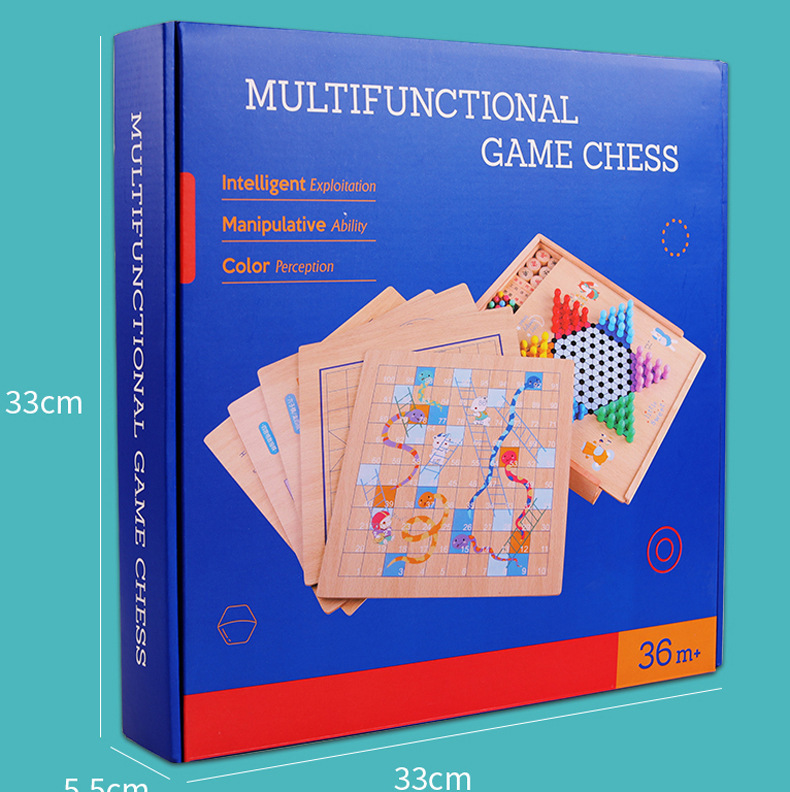 De madera de haya 27-en-uno de múltiples funciones juego de ajedrez de los niños de madera educativos de escritorio juguetes interactivos al por mayor