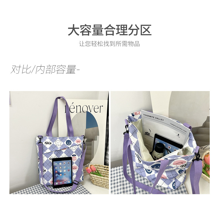 New nylon large-capacity hand-held student storage bag, cute cartoon outdoor bento bag, high appearance level single-shoulder women's bag undefined